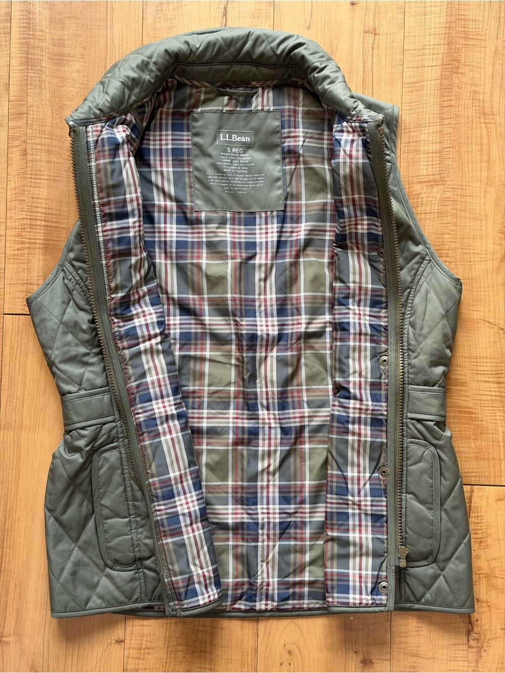 L.L.Bean Quilted Puffer Vest Olive Green Snap Zip Women’s Small Regular - Picture 6 of 11